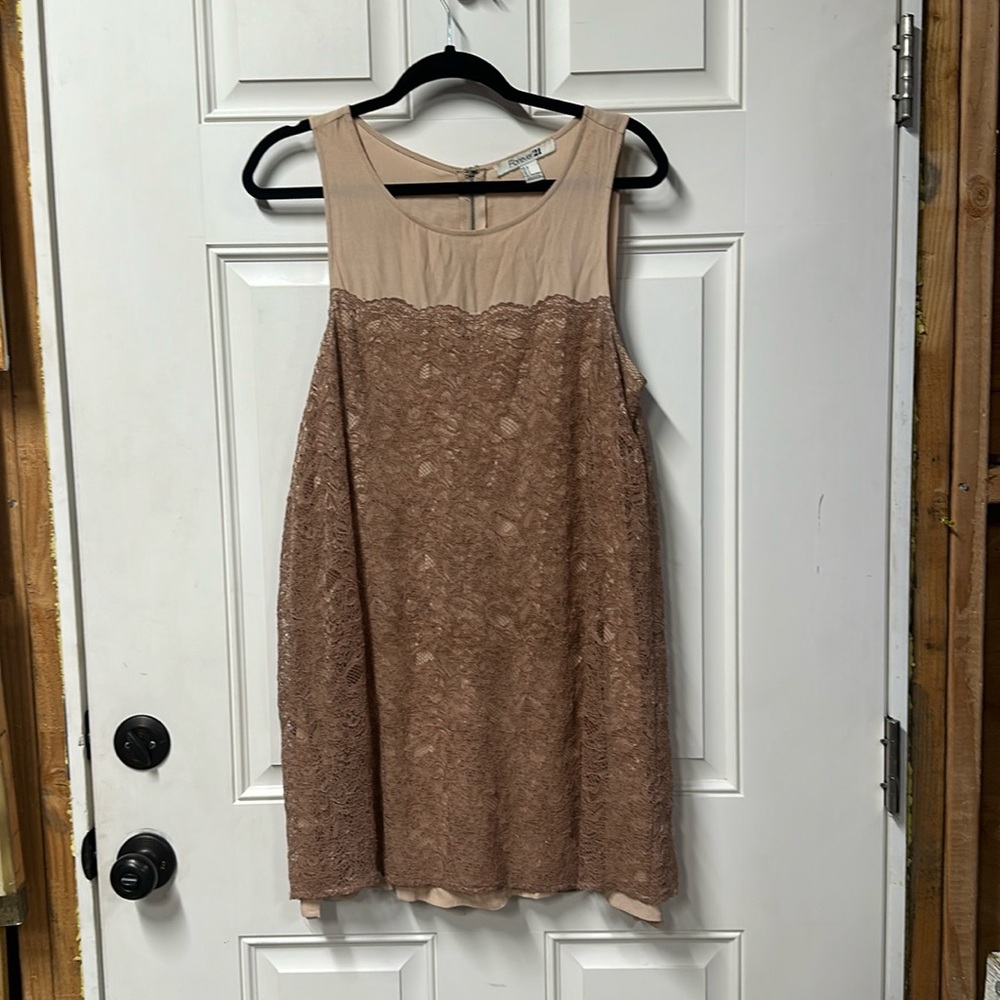 Large muted pink and dusty rose above knee dress